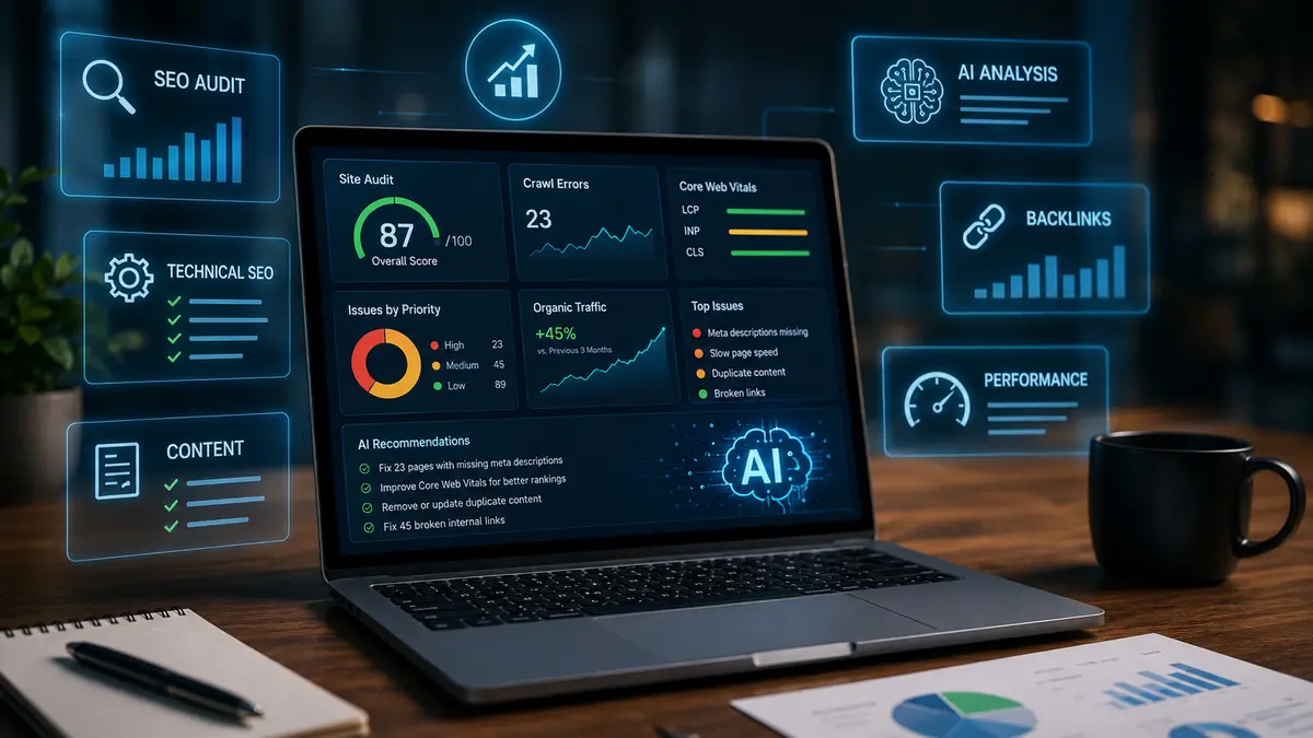 AI SEO eszközök weboldal auditáláshoz - A legjobb megoldások 2026-ban blog bejegyzés kiemelt képe
