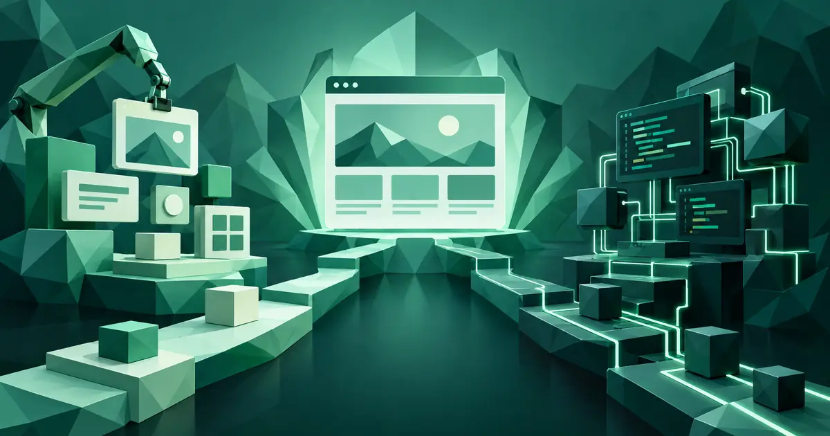 Weboldal készítés technológia nélkül vs. kóddal 2026 blog bejegyzés kiemelt képe
